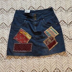 The Morgan Factory Recycled Colorful Patchwork Skirt Boho Bohemian Denim Skirt